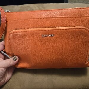 Calvin Klein Orange Leather Crossbody Bag